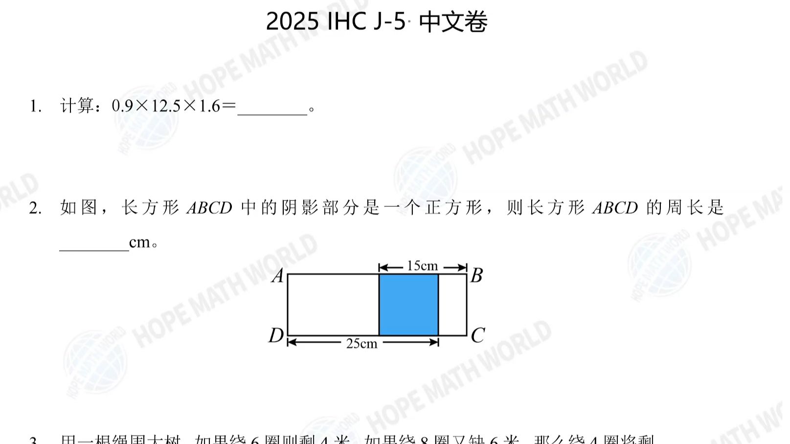 2025年1月希望杯IHC真题-五年级